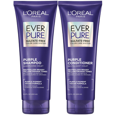 LOreal Paris Everpure Sulfate Free Brass Toning Purple Shampoo And Conditioner Set For Blonde, Bleached, Silver, Or Brown Highlighted Hair, 1 Kit