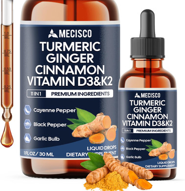 11In1 Turmeric Supplement For Immunity, Heart & Energy  With Vitamin D3, K2 Mk7, Ginger, Garlic, Ceylon Cinnamon, Berberine, Ginseng, Apple Cider Vinegar  30Ml Liquid Drops  30 Servings