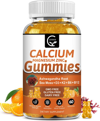 1200Mg Calcium Gummies With Vitamin D3,K2,B12 & B6 - Plant Complex Calcium Magnesium Supplement With Glycinate,Potassium,Sea Moss,Ashwagandha Root For Bone & Teeth Strength, Muscle & Immune