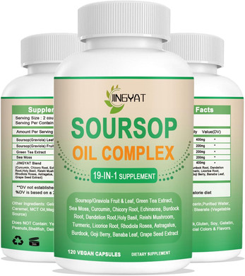 19-In-1 Soursop Graviola Extract Complex Capsules - Soursop Oil Softgels With Soursop Graviola Leaf & Fruit, Sea Moss, Green Tea Extract, Curcumin, Chicory Root And More, Gmo And Gluten Free