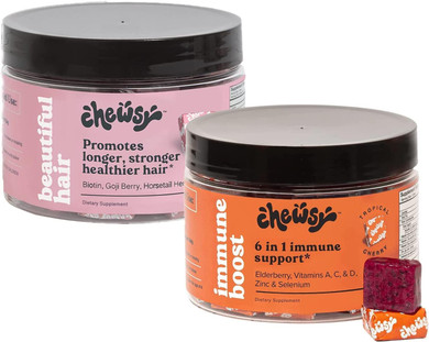 6-In-1 Immune Support Supplement With Elderberry Vitamin C, A & D, Zinc & Selenium + Beautiful Hair Vitamin, Biotin, Vitamins C, A, B12, D3, Goji Berry For All Hair Types, Individually Wrapped Chews