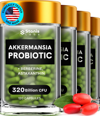Akkermansia Muciniphila Probiotics 320 Billion Cfu| Glp-1 Probiotic And Prebiotic | Akkermansia Probiotics For Gut Health | Inulin Prebiotic Fiber Capsules Astaxanthin & Berberine & Chromium 240 Count