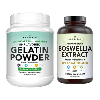 Amandean Premium Grass-Fed Gelatin Powder & Boswellia Serrata Bundle. Support Gut Health, Skin, Hair & Nails. Mobility Support & Anti-Inflammatory Response. High-Protein. 18 Essential Amino Acids