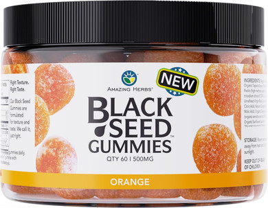 Amazing Herbs Organic Black Seed Oil Gummies - 500Mg Per Serving, Cold Pressed Black Cumin Seed, Made With Nigella Sativa, Supports Healthy Digestion - Orange Flavor 60 Count