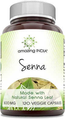 Amazing India Senna (Made With Natural Senna) 500 Mg Per Serving 120 Veggie Capsules Supplement | Non-Gmo | Glute-Free