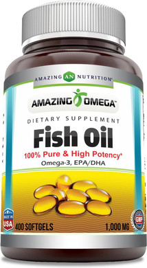 Amazing Omega Fish Oil Supplement | Omega-3, 180 Mg Epa. 120 Mg Dha | 1000 Mg | 400 Softgels | Non-Gmo | Gluten-Free | Made In Usa