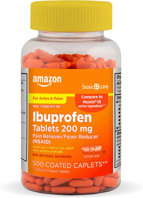 Amazon Basic Care Ibuprofen Tablets, 200 Mg, Pain Reliever And Fever Reducer, For Arthritis, Toothache, Backache And More, 100 Count