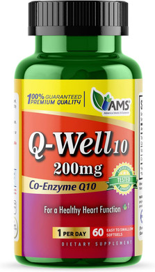 America Medic & Science Q-Well-10 (60 Count) | Coq10 200Mg Softgels | Nutritional Supplement With Coenzyme Q10 And Vitamin E | High Absorption Antioxidant For Enhanced Wellness And Heart Health