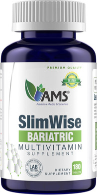 America Medic & Science Slimwise Bariatric Multivitamin  180 Caplets | 2-Month Supply | Post Gastric Bypass & Sleeve Support | Iron, B12, Vitamin D3, Folate | Easy-To-Swallow Bariatric Vitamins