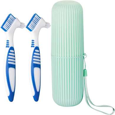 Anbbas 2Pcs Premium Hard Denture Brush With Toothbrush Cover Cap Dental Cleaning Brush Set For Denture Care False Teeth Cleaner Tool