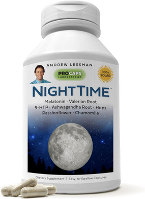 Andrew Lessman Night Time 180 Capsules - 3Mg Melatonin, Valerian, Ashwagandha, Passionflower, Hops, Chamomile. Natural Support, Gentle Restful Sleep. Easy To Swallow Capsules