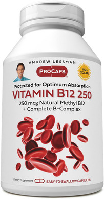 Andrew Lessman Vitamin B12 250 180 Capsules - Absorption-Protected Methylcobalamin (Natural Coenzyme Vitamin B12), Essential For Energy And Stress Support, Plus B-Complex, Easy To Swallow Capsules