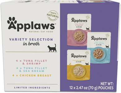Applaws Natural Wet Cat Food In Broth, Limited Ingredient Wet Cat Food Pouches, No Additives, Made With Natural Ingredients, Tuna Seabream In Broth (12 X 2.47Oz Pouches)