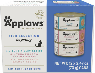 Applaws Natural Wet Cat Food In Gravy, Limited Ingredient Canned Wet Cat Food, No Additives, Made With Natural Ingredients, Fish Selection In Gravy Cans (24 X 2.47Oz Cans)