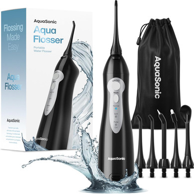 Aquasonic Aqua Flosser - Cordless Rechargeable Water Flosser For Teeth - Waterproof, Portable Oral Irrigator For Dental Cleaning With 5 Jet Tips  Braces Home Travel