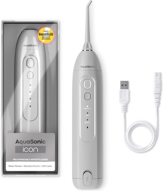 Aquasonic Icon Water Flosser For Teeth  Cordless Rechargeable Oral Irrigator  Waterproof, Portable Dental Cleaning With Jet Tip  Braces Home Travel - Stone