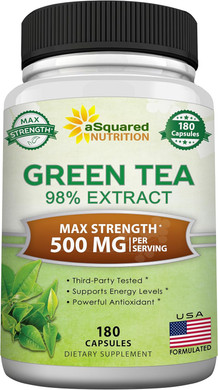 Asquared Nutrition Green Tea Extract With Egcg  180 Capsules  500Mg Per Capsule  75% Polyphenols, 45% Egcg  Antioxidant Support, Heart Health, Natural Detox  Low Caffeine Supplement