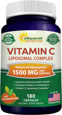 Asquared Nutrition Vitamin C Liposomal Complex - 1500Mg Supplement - 180 Capsules - High Absorption Vit C Ascorbic Acid Pills - Supports Immune System & Collagen Health - 90 Servings