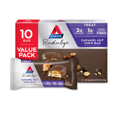 Atkins Endulge Caramel Nut Chew Bar, Nut Bar, Low Sugar Treat, High In Fiber, 10 Count