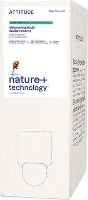 Attitude Dish Soap Refill, Ewg Verified, Plant-Based & Vegan Dishwashing Liquid, Naturally Derived, Green Apple & Basil Scent, 135.3 Fl Oz