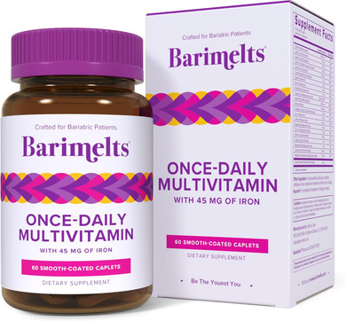 Barimelts Once Daily Bariatric Multivitamin With Iron, 60 Easy-Swallow Caplets (2-Month Supply), Multivitamin For Women, Multimineral Complex, Supports Nutrition After Bariatric Surgery
