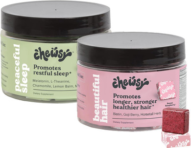 Beautiful Hair Vitamin, Biotin, Vitamins C, A, B12, D3, Goji Berry For All Hair Types Chews + Peaceful Sleep Chews, 3Mg Melatonin, 200 Mgs L-Theanine, Chamomile, Lemon Balm, Magnolia, 30-Day Supply