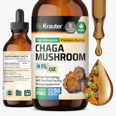 Bio Krauter Chaga Mushroom Extract - Chaga Tincture For Immune Support - Vegan, Alcohol & Sugar Free Drops 4 Fl.Oz