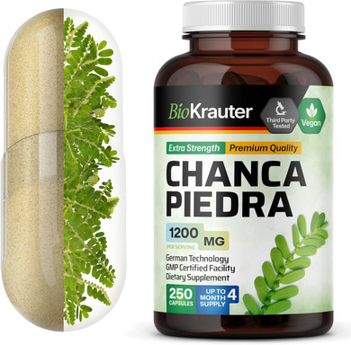 Bio Krauter Chanca Piedra Stone Breaker Capsules - 1200 Mg Stonebreaker For Kidney Cleanse - 250 Chanca Piedra Para Los Riñones Caps - Vegan Gallbladder Supplements