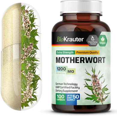 Bio Krauter Motherwort Capsules 1200 Mg - 100 Count - Motherwort Herb Supplement - Promote Relaxation - WomenS Support Capsules