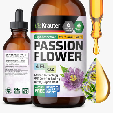 Bio Krauter Passionflower Tincture - Vegan Passion Flower Extract For Mood Support - Alcohol And Sugar Free - 4 Fl.Oz