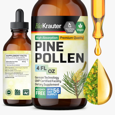 Bio Krauter Pine Pollen Tincture - Pine Pollen Powder Liquid Extract For Immune Support - Alcohol & Sugar Free Natural Herbal Supplement - 2 Fl.Oz