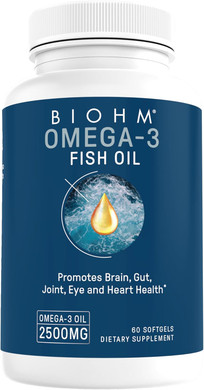 Biohm Omega-3 Fish Oil (2500Mg, 60 Softgels) High Potency 860Mg Epa & 630Mg Dha, Omega 3 Fatty Acid Supplements To Support Brain, Joint, Eye, Liver & Gut Health, Sustainably Sourced