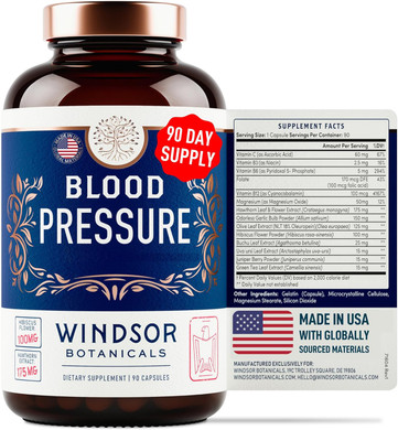 Blood Pressure Support Supplement - Green Tea, Hibiscus, Hawthorn, Garlic - Blood Pressure Vitamin, Mineral And Activated Naturals - 3 Month Supply, 90 Capsules