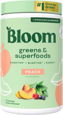 Bloom Nutrition Superfood Greens Powder, Digestive Enzymes With Probiotics And Prebiotics, Gut Health, Bloating Relief For Women, Chlorella, Green Juice Mix With Beet Root Powder, 25 Svg, Peach
