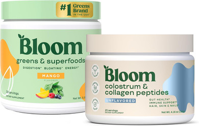 Bloom Nutrition Superfood Greens Powder, Digestive Enzymes With Probiotics And Prebiotics, Gut Health, Bloating Relief, Mango + Bovine Colostrum Powder | Pure 40% Igg Premium Colostrum