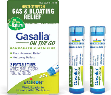 Boiron Gasalia On The Go Travel Essential For Relief From Gas Pressure, Abdominal Pain, Bloating, And Discomfort - 2 Count (160 Pellets)