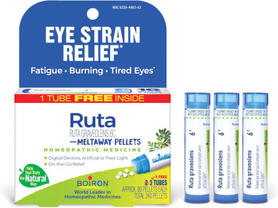 Boiron Ruta Graveolens 6C Homeopathic Medicine For Eye Strain Relief, Fatigue, Burning, Or Tired Eyes - 3 Count (240 Pellets)