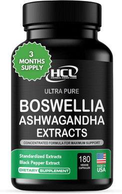 Boswellia Extract And Organic Ashwagandha Capsules 2000 Mg - Strong Natural Support Pills 3 Month Supply - Consentrated Boswellia Serrata 65% Boswellic Acid With Ashwagandha Powder Supplement