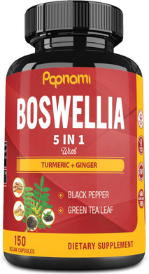 Boswellia Serrata Extract Capsules Equivalent To 3200Mg & Turmeric, Ginger, Pepper, Green Tea, 5 Months Supply, 150 Capsules