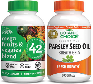 Botanic Choice - Mega Fruits & Veggies And Parsley Seed Oil Bundle - Energy Balance & Breath Freshener Supplements For Adults
