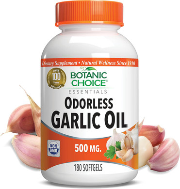 Botanic Choice Odorless Garlic Oil Softgels - Antioxidant Cholesterol And Immune Support Supplement For Adults - Gluten Free Non-Gmo - 180 Pills