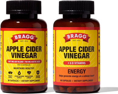 Bragg Original & True Energy Apple Cider Vinegar Capsules - Vitamin D3 & Zinc - B-12 Vitamins  Caffeine Free - 750Mg Of Acetic Acid  Immune & Weight Management Support - Non-Gmo, Vegan, Gluten
