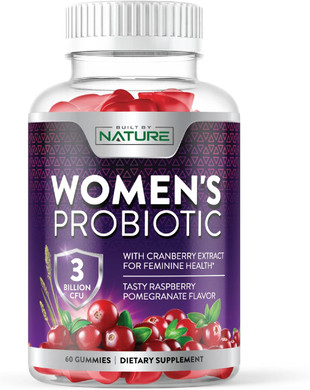 Built By Nature Probiotics For Women Gummies 3 Billion Cfu, 6 Probiotic Strains With Cranberry Supplement, Digestive, Immune, Vaginal & Urinary Health, Shelf Stable, 60 Gummy