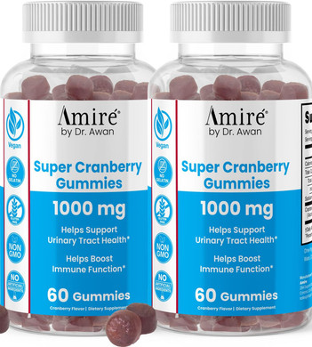 By Dr. Awan Super Cranberry Gummies, Helps Support Urinary Tract Health, Helps Boosts Immune Function, Gelatin-Free Cranberry Chews For Men & Women, 120Ct, 60-Day Supply