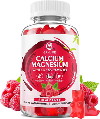 Calcium Magnesium Zinc Gummies With Vitamin D3, Sugar Free Calcium Gummies For Women Men, Raspberry Flavor - 60 Count