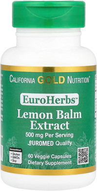 California Gold Nutrition Euroherbs, Lemon Balm Extract, Euromed Quality, 500 Mg, 60 Veggie Capsules