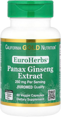 California Gold Nutrition Euroherbs, Panax Ginseng Extract, Euromed Quality, 250 Mg, 60 Veggie Capsules