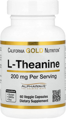 California Gold Nutrition L-Theanine, Featuring Alphawave®, 200 Mg, 60 Veggie Capsules