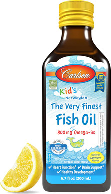 Carlson - Kid'S The Very Finest Fish Oil, 800 Mg Omega-3S, Liquid Fish Oil Supplement, Norwegian Fish Oil, Wild Caught, Sustainably Sourced Fish Oil Liquid, Lemon, 500 Ml (16.9 Fl Oz)