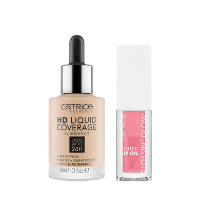 Catrice | Hd Liquid Foundation 10 & Glossin' Glow Tinted Lip Oil 010 Bundle | Full Coverage Makeup | Vegan & Cruelty Free